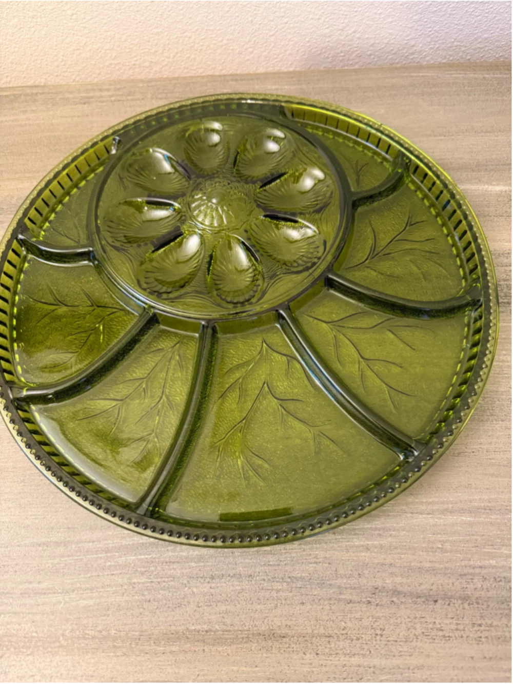 Indiana Glass Olive Green Tree of Life Deviled Egg & Relish Tray - Mint